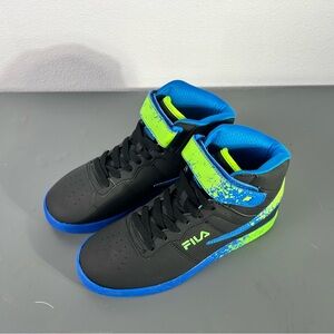 Fila Black and Blue Kids' High-Tops with Green Accents